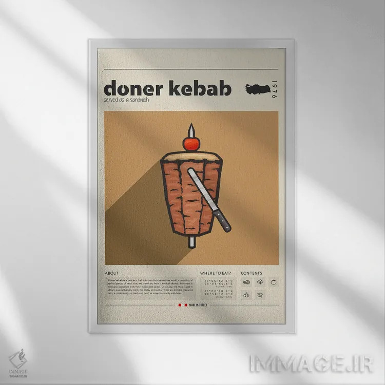 تابلو مدرن کباب ترکی اثر گاستروورلد - نمای قابدار سفید