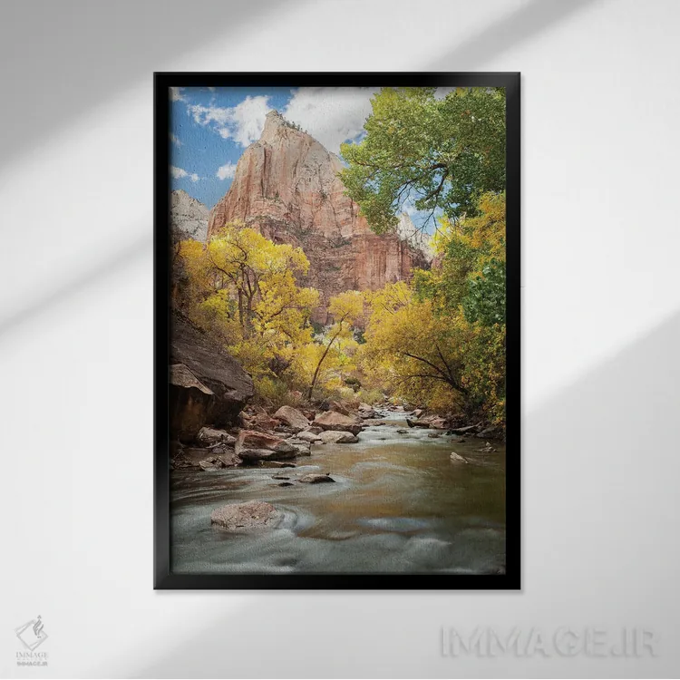 تابلو دکوراتیو Utah, Zion National Park. American Dipper. Fall Foliage Nea… اثر گرگ وینستون - نمای قابدار مشکی