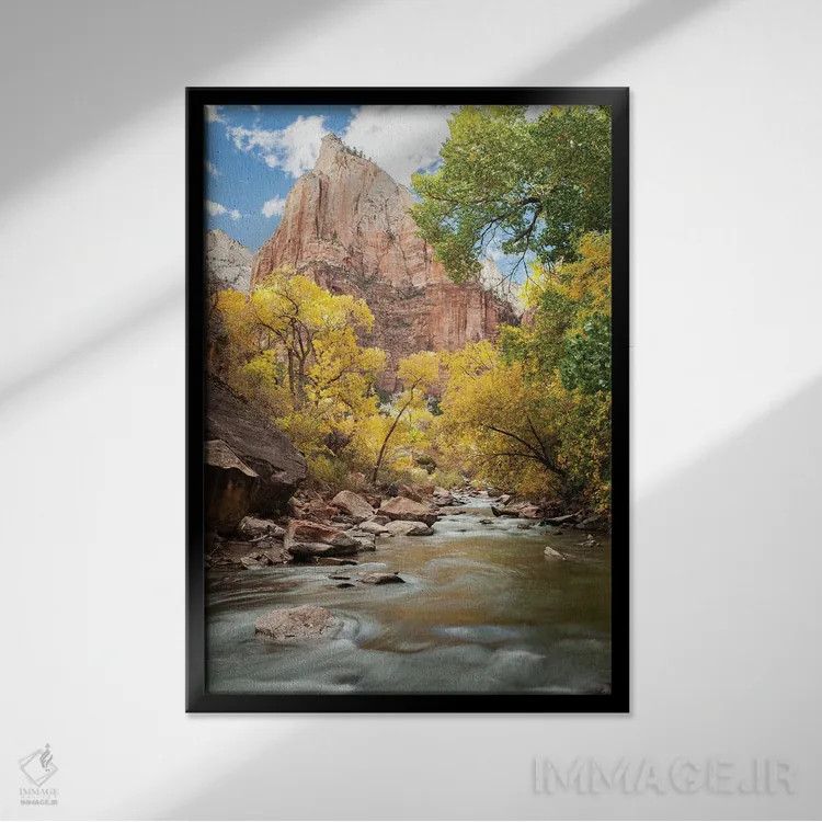 تابلو دکوراتیو Utah, Zion National Park. American Dipper. Fall Foliage Nea… اثر گرگ وینستون - نمای قابدار مشکی
