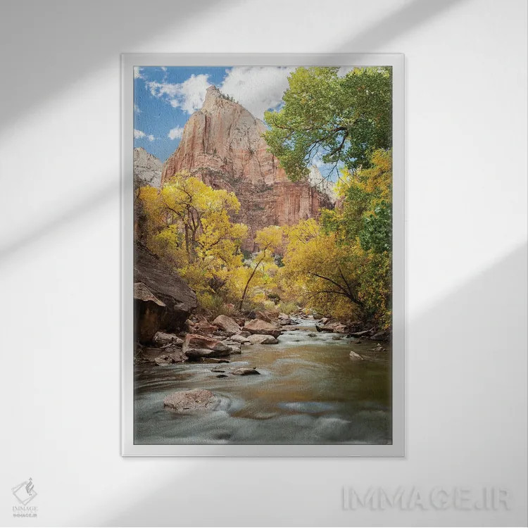 تابلو دکوراتیو Utah, Zion National Park. American Dipper. Fall Foliage Nea… اثر گرگ وینستون - نمای قابدار سفید