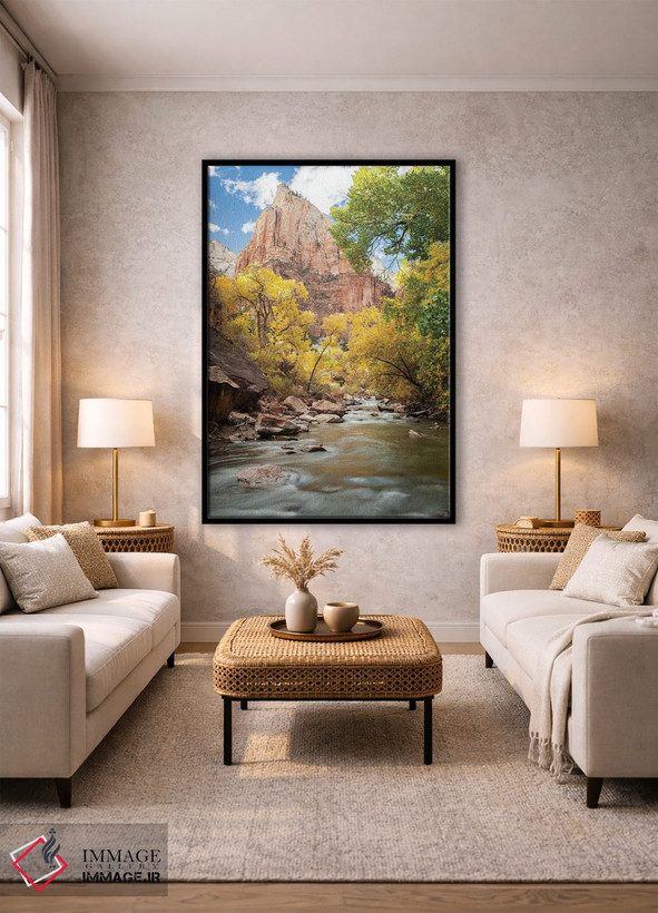 تابلو دکوراتیو Utah, Zion National Park. American Dipper. Fall Foliage Nea… اثر گرگ وینستون - D1B