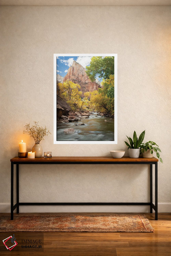 تابلو دکوراتیو Utah, Zion National Park. American Dipper. Fall Foliage Nea… اثر گرگ وینستون - D5W