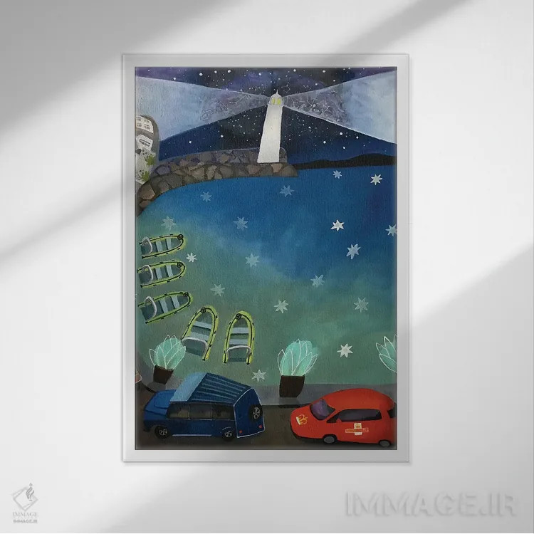 تابلو دکوراتیو ستاره هایی که بر اسکله اسمیاتن می ریزند اثر گرتی یانگ - نمای قابدار سفید