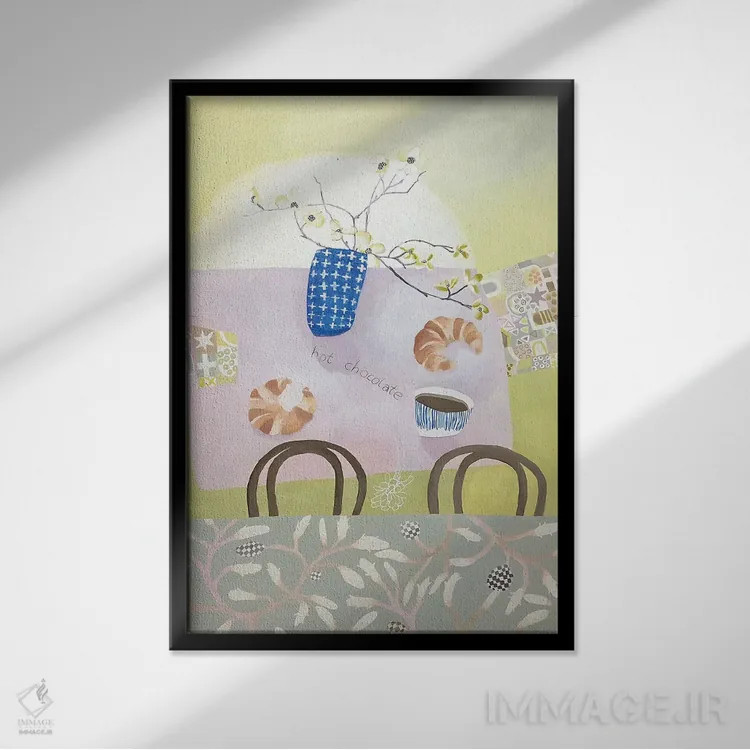 تابلو دکوراتیو صبحانه در کافه اثر گرتی یانگ - نمای قابدار مشکی