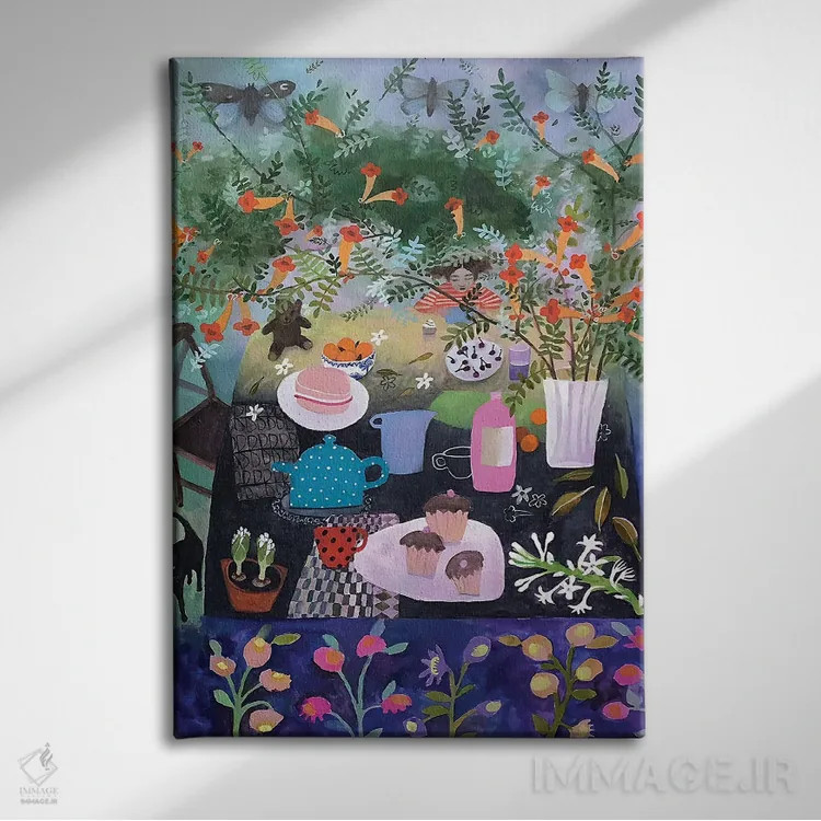 تابلو دکوراتیو چای با مادربزرگ اثر گرتی یانگ - نمای روبهرو روی دیوار