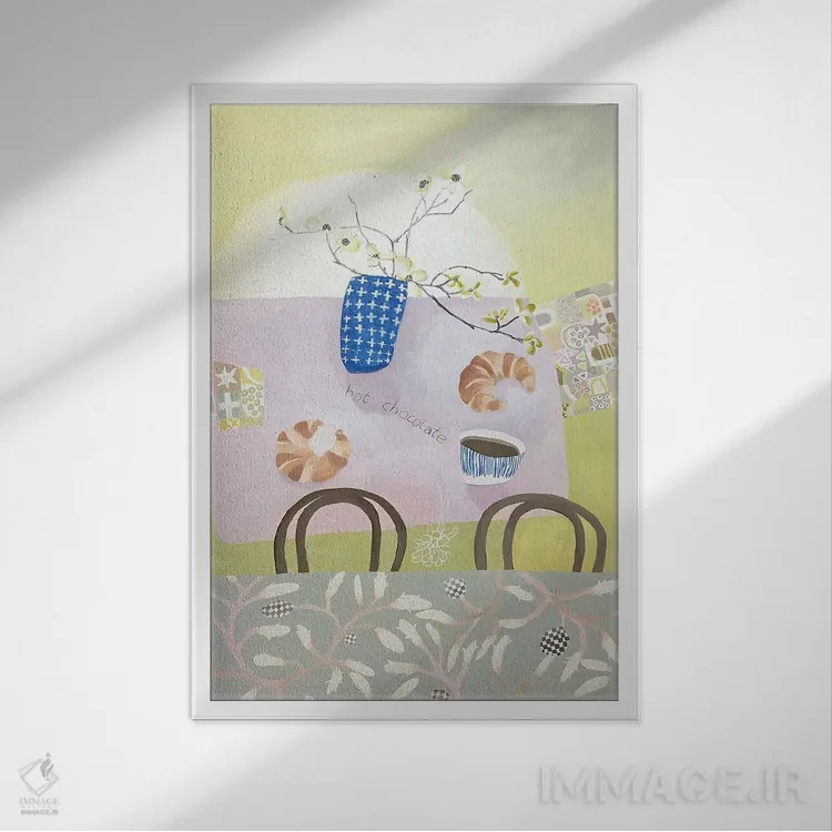 تابلو دکوراتیو صبحانه در کافه اثر گرتی یانگ - نمای قابدار سفید