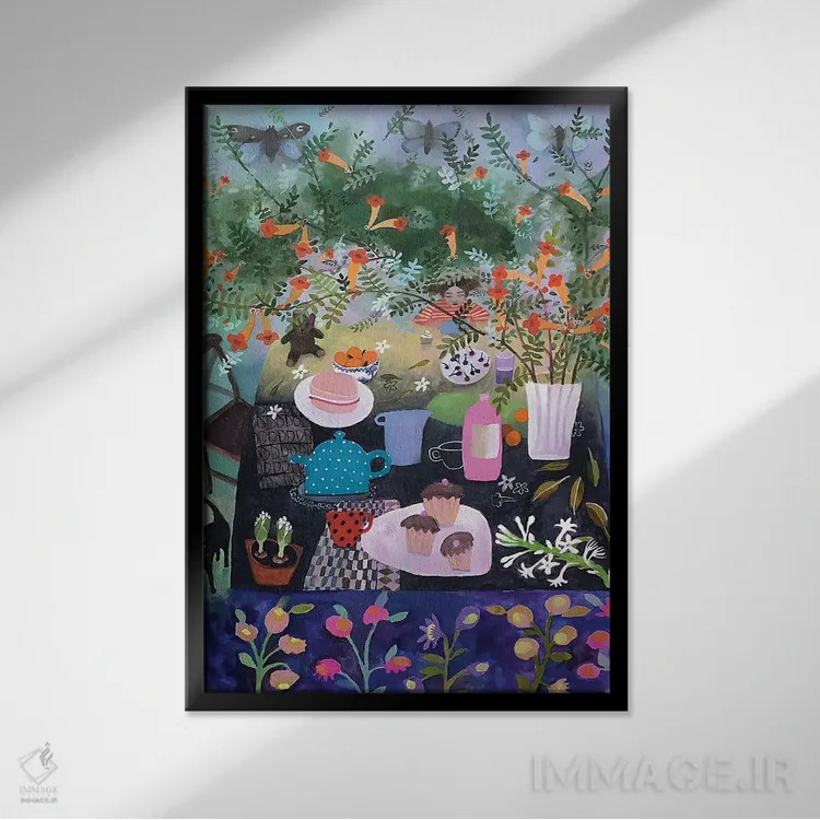 تابلو دکوراتیو چای با مادربزرگ اثر گرتی یانگ - نمای قابدار مشکی