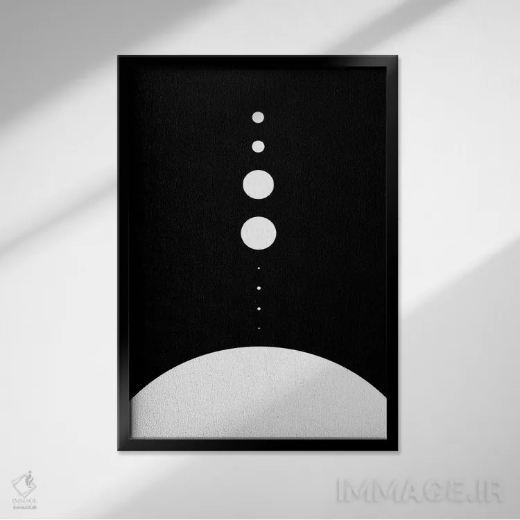 تابلو مینیمال سیارات به نسبت ابعاد واقعی ۱ اثر گت یور نرد آن - نمای قابدار مشکی