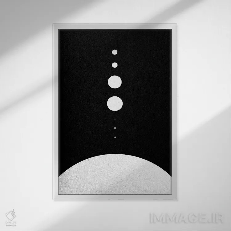 تابلو مینیمال سیارات به نسبت ابعاد واقعی ۱ اثر گت یور نرد آن - نمای قابدار سفید