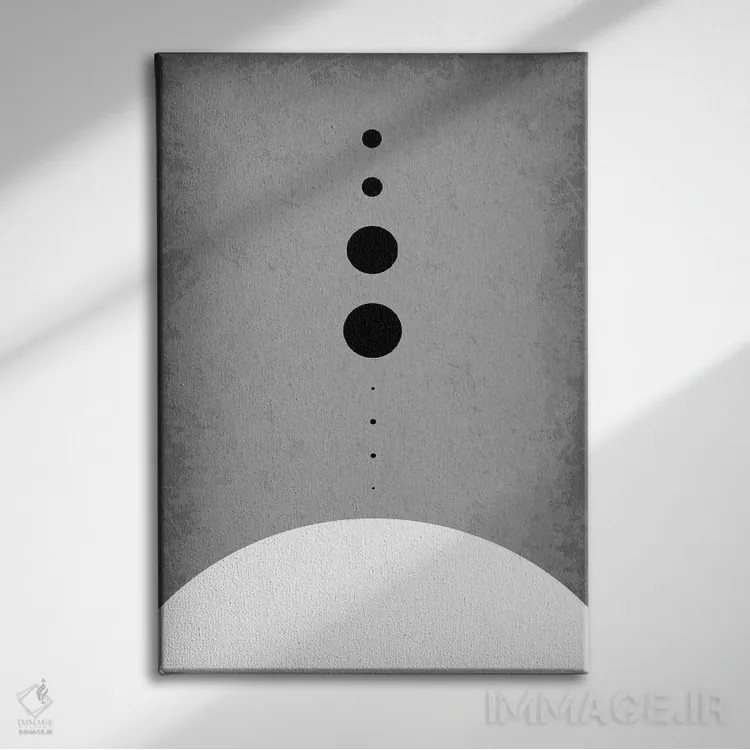 تابلو مینیمال سیارات به نسبت ابعاد واقعی ۳ اثر گت یور نرد آن - نمای روبهرو روی دیوار
