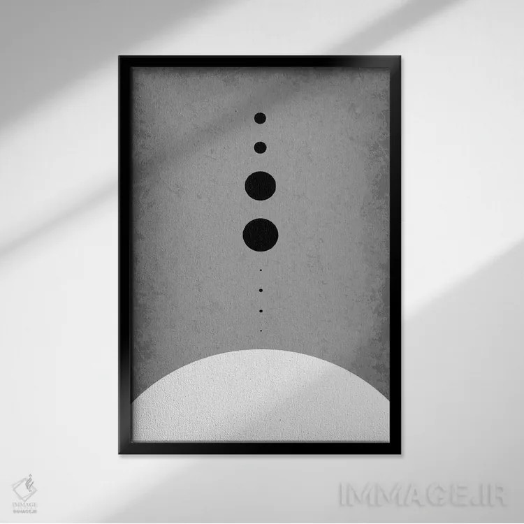 تابلو مینیمال سیارات به نسبت ابعاد واقعی ۳ اثر گت یور نرد آن - نمای قابدار مشکی