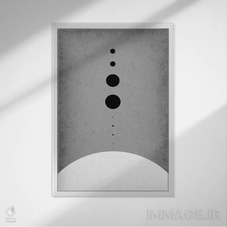 تابلو مینیمال سیارات به نسبت ابعاد واقعی ۳ اثر گت یور نرد آن - نمای قابدار سفید