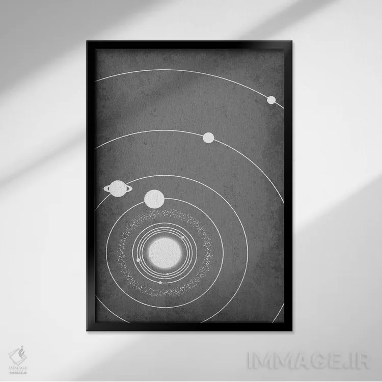 تابلو دکوراتیو منظومه شمسی مینیمال ۳ اثر گت یور نرد آن - نمای قابدار مشکی