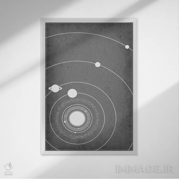 تابلو دکوراتیو منظومه شمسی مینیمال ۳ اثر گت یور نرد آن - نمای قابدار سفید