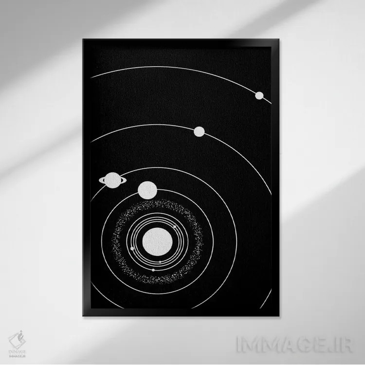 تابلو دکوراتیو منظومه شمسی مینیمال ۱ اثر گت یور نرد آن - نمای قابدار مشکی