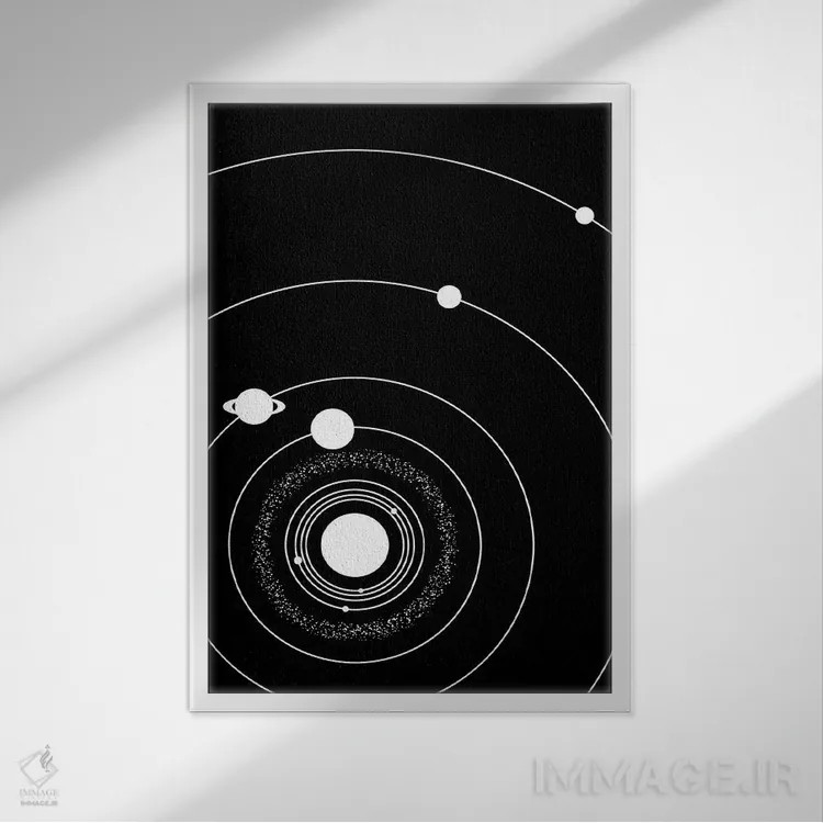 تابلو دکوراتیو منظومه شمسی مینیمال ۱ اثر گت یور نرد آن - نمای قابدار سفید