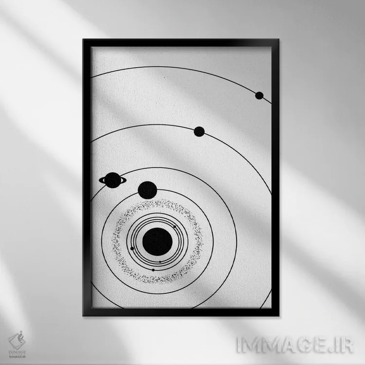تابلو دکوراتیو منظومه شمسی مینیمال ۲ اثر گت یور نرد آن - نمای قابدار مشکی