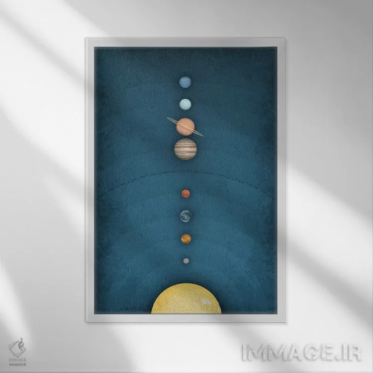 تابلو دکوراتیو منظومه شمسی روی زمینه آبی ۱ اثر گت یور نرد آن - نمای قابدار سفید