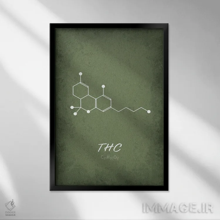 تابلو دکوراتیو مولکول THC اثر گت یور نرد آن - نمای قابدار مشکی
