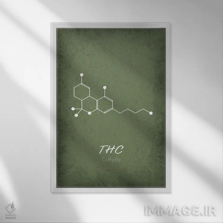 تابلو دکوراتیو مولکول THC اثر گت یور نرد آن - نمای قابدار سفید
