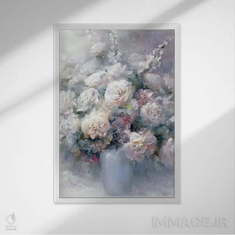 تابلو دکوراتیو دسته گل سفید اثر ویلم هنراتس - نمای قابدار سفید