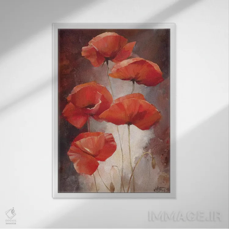 تابلو دکوراتیو دسته گل شقایق ۱ اثر ویلم هنراتس - نمای قابدار سفید