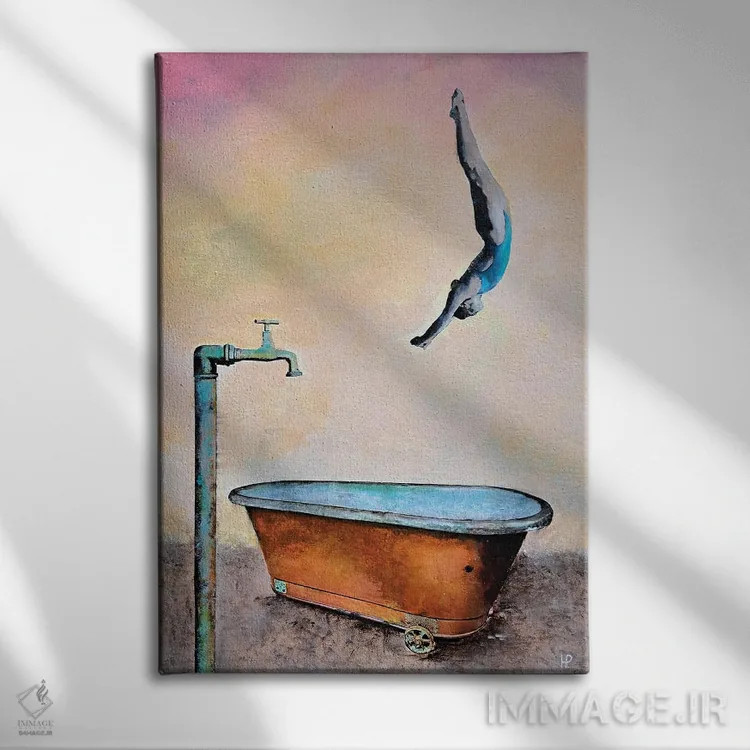 تابلو دکوراتیو او در وان حمامش شیرجه می زند ۴ اثر هانک پره بوم - نمای روبهرو روی دیوار