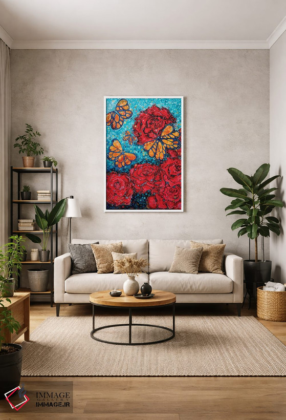تابلو دکوراتیو گل سرخ و پروانه ها اثر هایدی بارنت - D1W