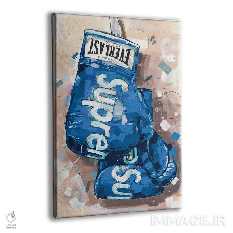 تابلو دکوراتیو دستکش بوکس آبی Supreme و Everlast اثر ژوس هوپن برورز - نمای پرسپکتیو محصول