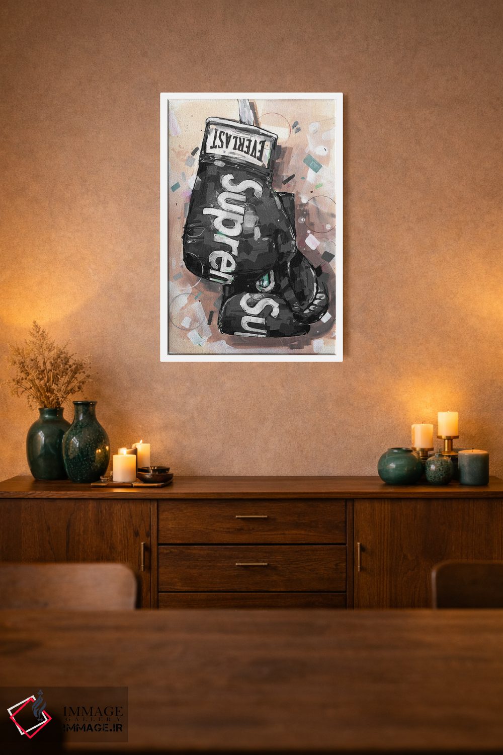 تابلو دکوراتیو دستکش بوکس مشکی Supreme و Everlast اثر ژوس هوپن برورز - D1W