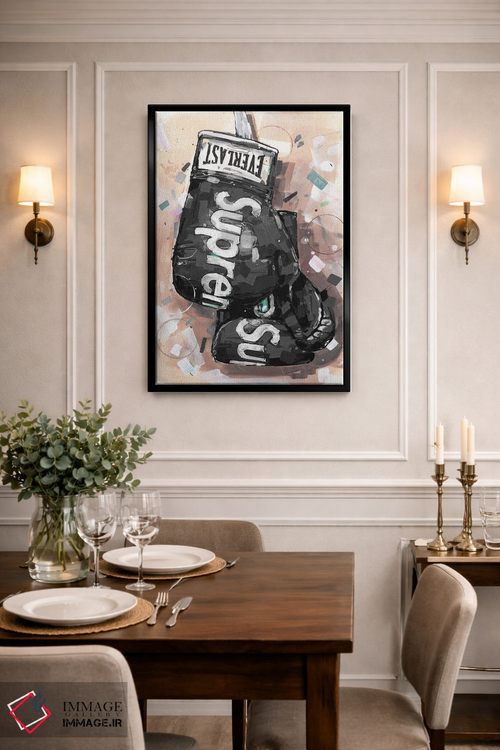 تابلو دکوراتیو دستکش بوکس مشکی Supreme و Everlast اثر ژوس هوپن برورز - D2B