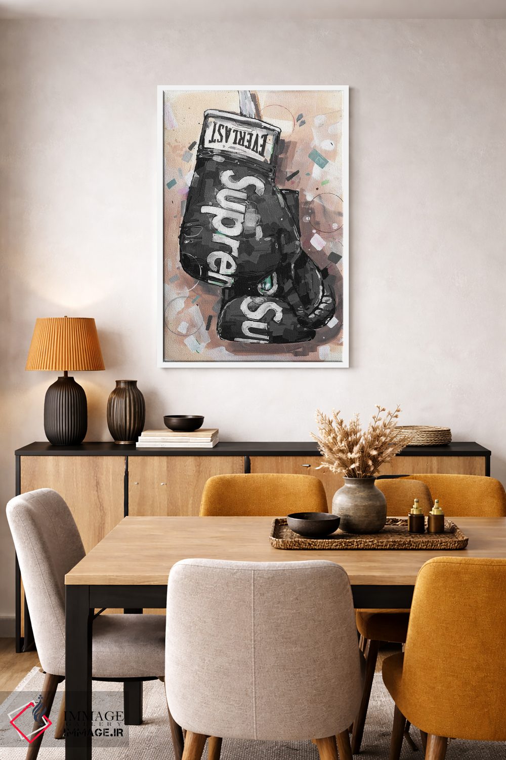 تابلو دکوراتیو دستکش بوکس مشکی Supreme و Everlast اثر ژوس هوپن برورز - D5W