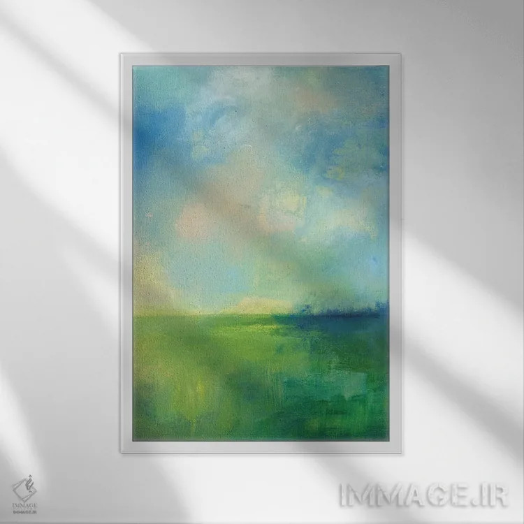 تابلو انتزاعی مزارع تازه اثر هایدی کلاوسون - نمای قابدار سفید