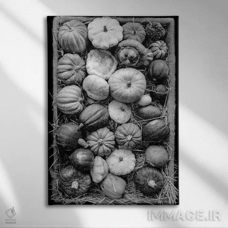 تابلو دکوراتیو سبد کدو انگلیسی اثر استیفن هاجتس - نمای روبهرو روی دیوار