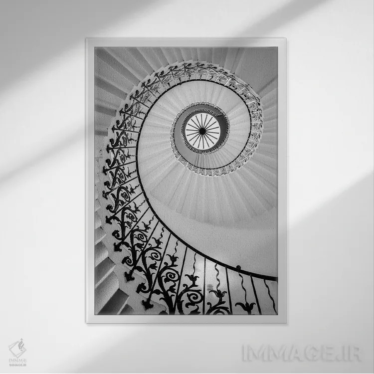 تابلو دکوراتیو راه پله لاله ملکه در لندن اثر استیفن هاجتس - نمای قابدار سفید