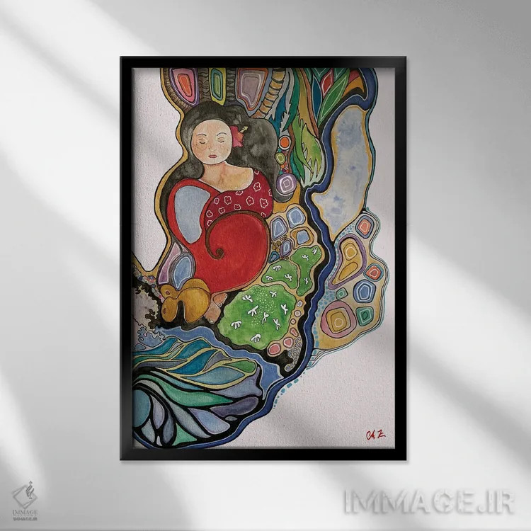 تابلو دکوراتیو زن کنار دریا اثر هیدن هیل - نمای قابدار مشکی
