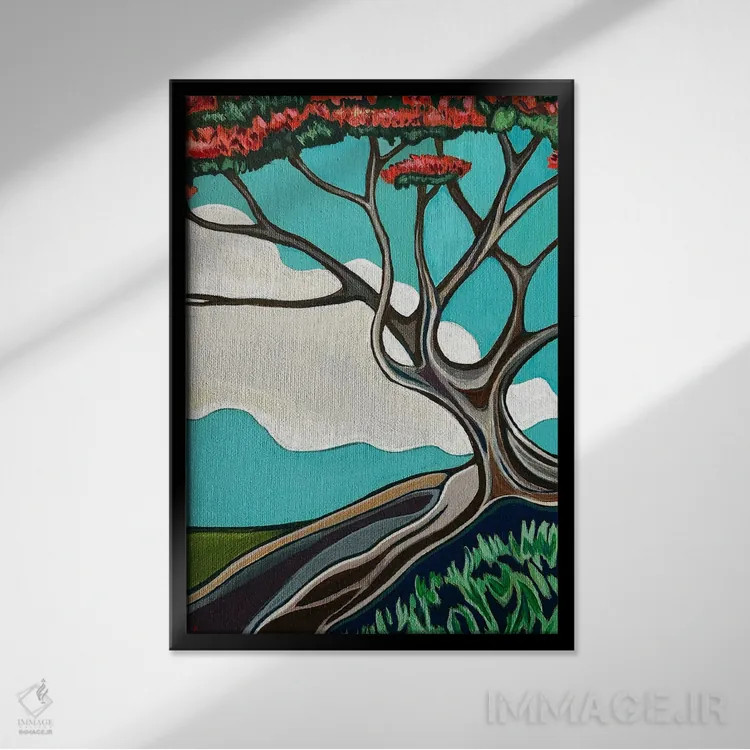 تابلو دکوراتیو درخت شعله سرخ اثر هیدن هیل - نمای قابدار مشکی