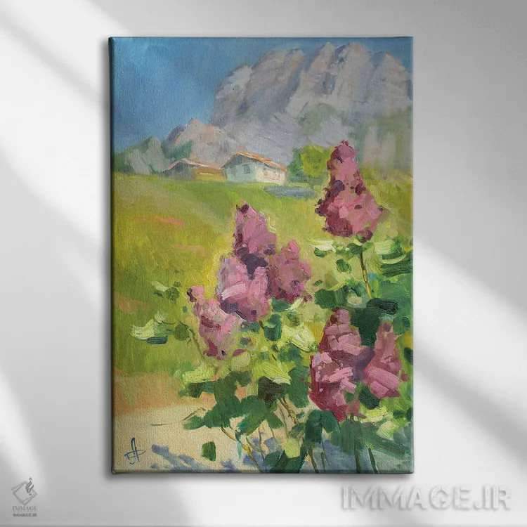 تابلو دکوراتیو یاس بنفش در کوه دیمردژی اثر کنتس آرت - نمای روبهرو روی دیوار