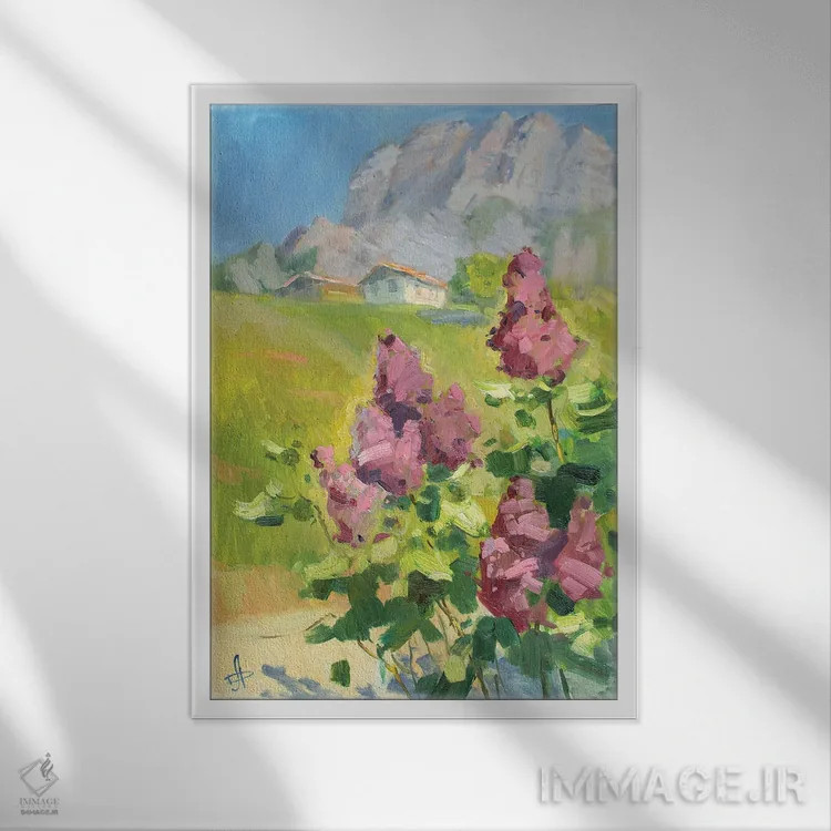 تابلو دکوراتیو یاس بنفش در کوه دیمردژی اثر کنتس آرت - نمای قابدار سفید