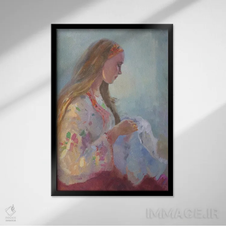 تابلو دکوراتیو در حال سوزن دوزی اثر کنتس آرت - نمای قابدار مشکی