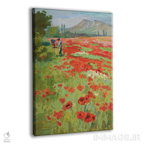 تابلو دکوراتیو نقاشی در فضای باز روی مزرعه شقایق اثر کنتس آرت - نمای پرسپکتیو محصول