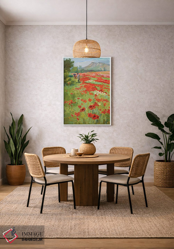 تابلو دکوراتیو نقاشی در فضای باز روی مزرعه شقایق اثر کنتس آرت - D2W