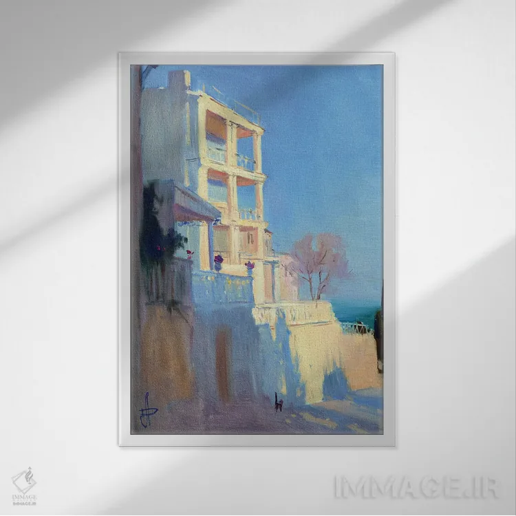 تابلو دکوراتیو غروب زمستانی در یالتا اثر کنتس آرت - نمای قابدار سفید