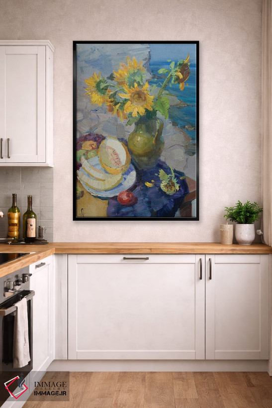 تابلو دکوراتیو طبیعت بی جان آفتابگردان و خربزه اثر کنتس آرت - D2B