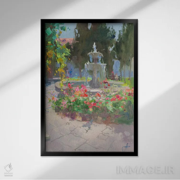 تابلو دکوراتیو فواره ایتالیایی اثر کنتس آرت - نمای قابدار مشکی
