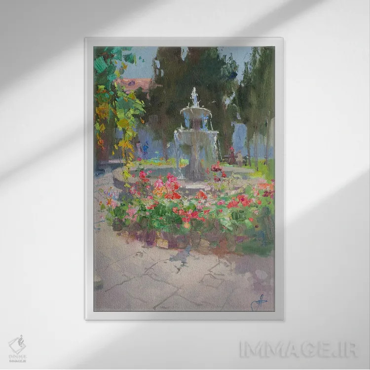 تابلو دکوراتیو فواره ایتالیایی اثر کنتس آرت - نمای قابدار سفید