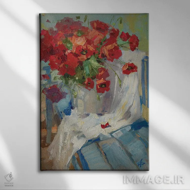 تابلو دکوراتیو نیمکت آبی اثر کنتس آرت - نمای روبهرو روی دیوار