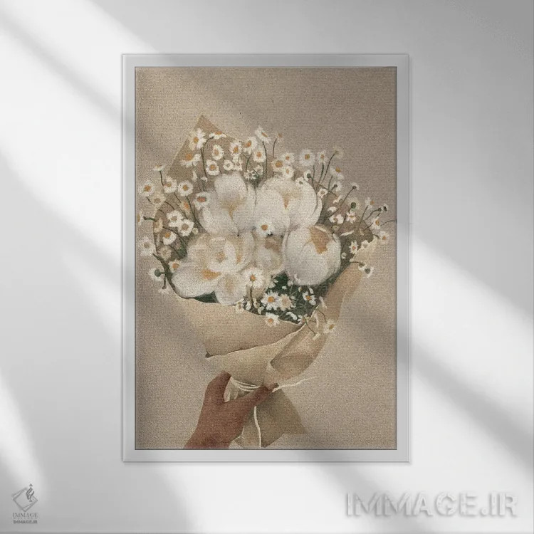 تابلو دکوراتیو دسته گل اثر هلینا اکنم - نمای قابدار سفید