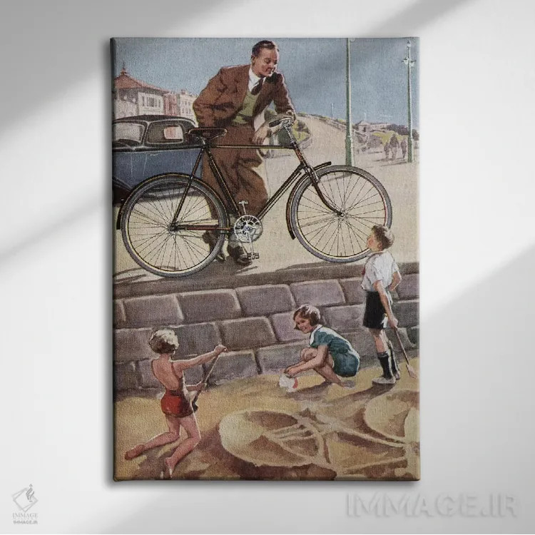 تابلو دکوراتیو دوچرخه سواری در شن اثر همینگوی دیزاین - نمای روبهرو روی دیوار