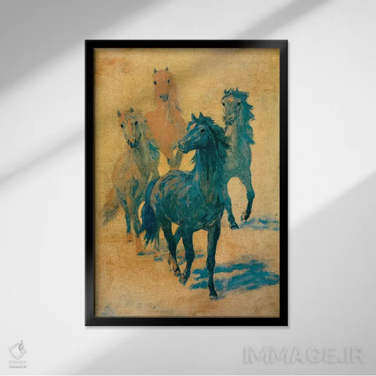 تابلو دکوراتیو چهار اسب کوچک اثر همینگوی دیزاین - نمای قابدار مشکی